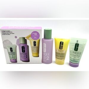 Clinique Skincare Trio with Purple and Yellow Bottles